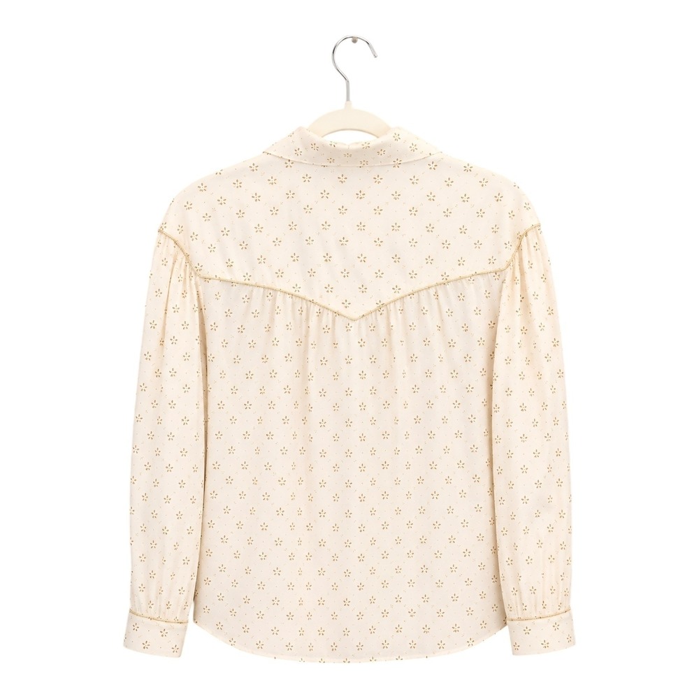 The Great Blouse Women's Westerner Long Balloon Sleeve Cotton Foil Print Top XS - Picture 3 of 10